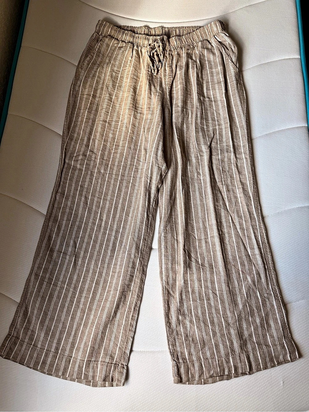 Briggs Striped Wide Leg Pants in Tan & White XL Linen Blend Excellent Condition